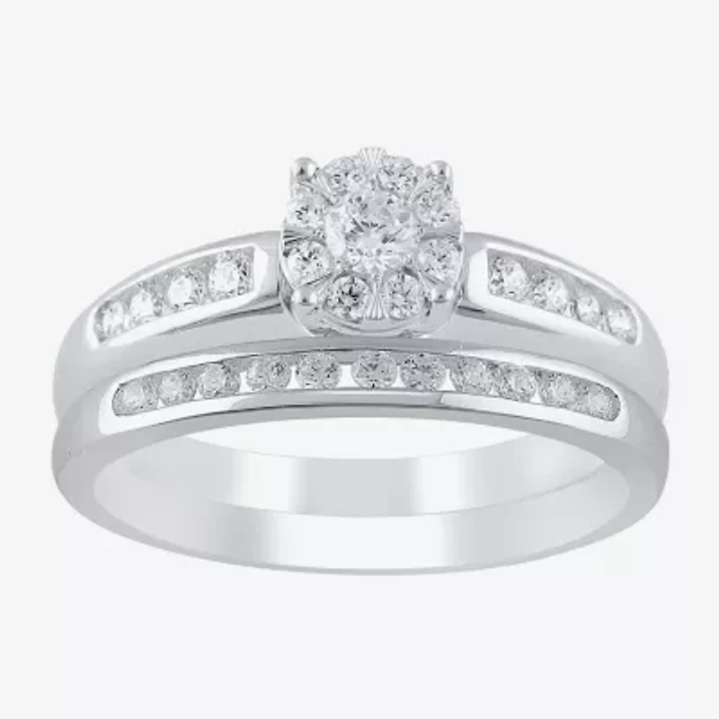 Round 1/2 CT.T.W. Natural Diamond Side Stone Bridal Set 10K or 14K Gold