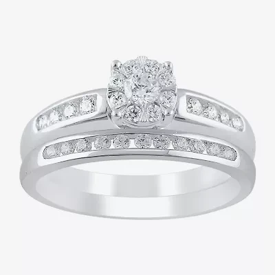 Round 1/2 CT.T.W. Natural Diamond Side Stone Bridal Set 10K or 14K Gold