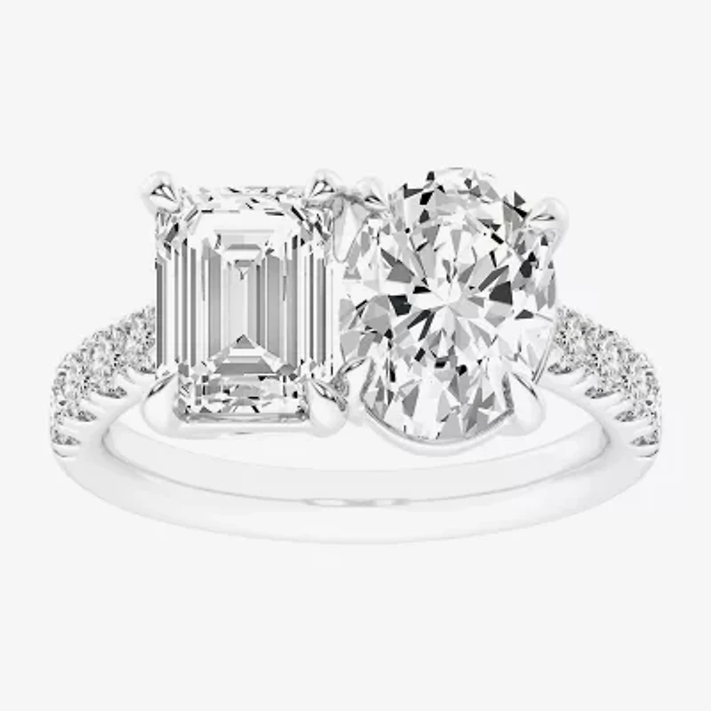 Signature By Modern Bride (G-H / Si1-Si2) Womens 4 3/8 Ct. T.W. Lab Grown White Diamond 14K Gold Oval Side Stone Engagement Ring