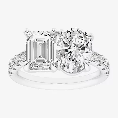 Signature By Modern Bride (G-H / Si1-Si2) Womens 4 3/8 Ct. T.W. Lab Grown White Diamond 14K Gold Oval Side Stone Engagement Ring