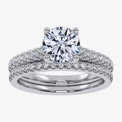 (H-I / Si2-I1) Womens 1 1/2 CT. T.W. Lab Grown White Diamond 10K or 14K Gold Round Side Stone Bridal Set