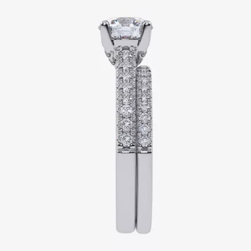 (H-I / Si2-I1) Womens 1 1/2 CT. T.W. Lab Grown White Diamond 10K or 14K Gold Round Side Stone Bridal Set