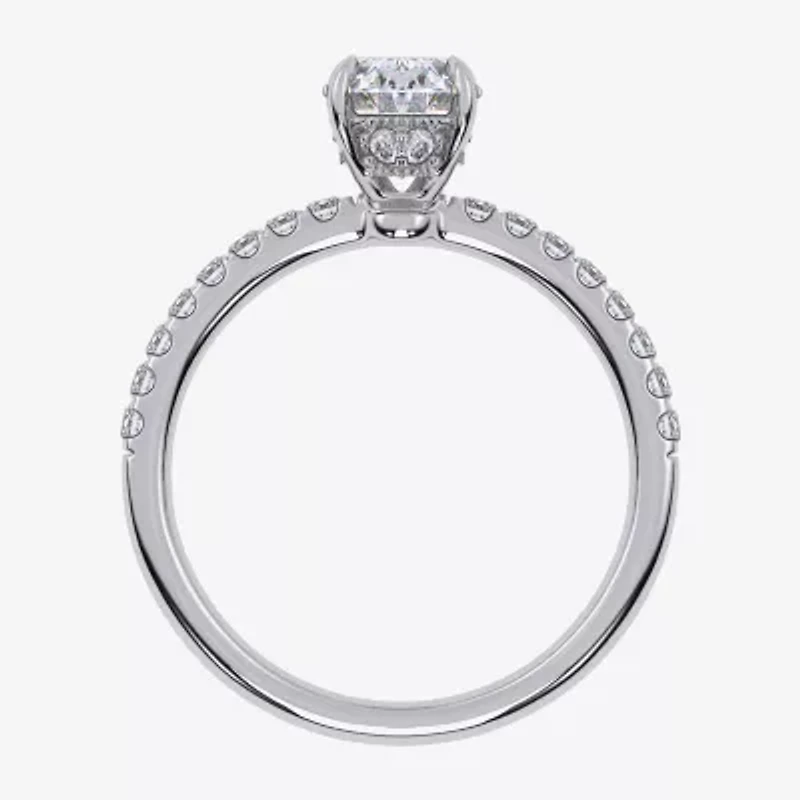 (G-H /  Si1-Si2) Womens 1 CT. T.W. Lab Grown White Diamond 10K Gold Oval Side Stone Engagement Ring