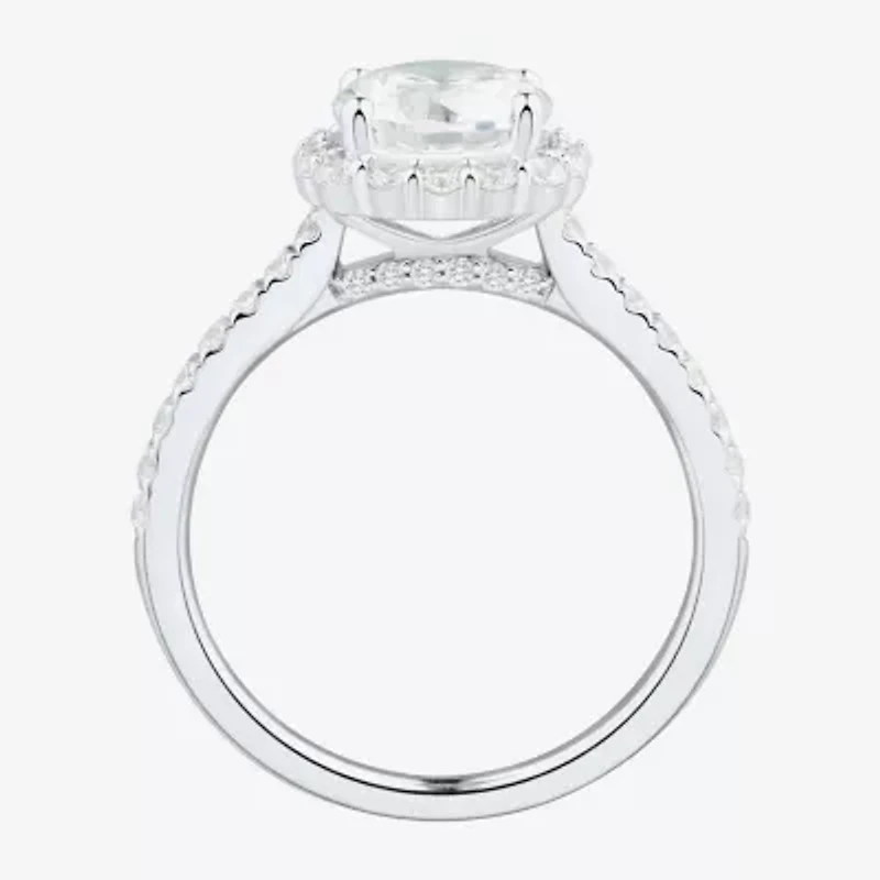 (H-I / Si1-Si2) Womens 2 CT. T.W. Lab Grown White Diamond 10K Gold Round Side Stone Halo Engagement Ring
