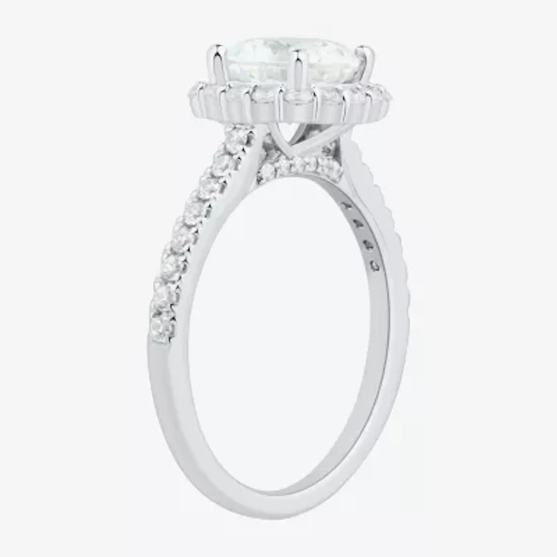 (H-I / Si1-Si2) Womens 2 CT. T.W. Lab Grown White Diamond 10K Gold Round Side Stone Halo Engagement Ring