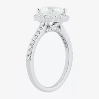 (H-I / Si1-Si2) Womens 2 CT. T.W. Lab Grown White Diamond 10K Gold Round Side Stone Halo Engagement Ring