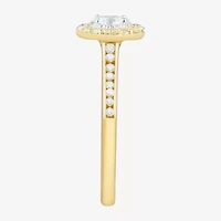 (H-I / Si1-Si2) Womens 1/2 CT. T.W. Lab Grown White Diamond 10K Gold Oval Side Stone Halo Engagement Ring