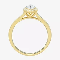 (H-I / Si1-Si2) Womens 1/2 CT. T.W. Lab Grown White Diamond 10K Gold Marquise Side Stone Halo Engagement Ring