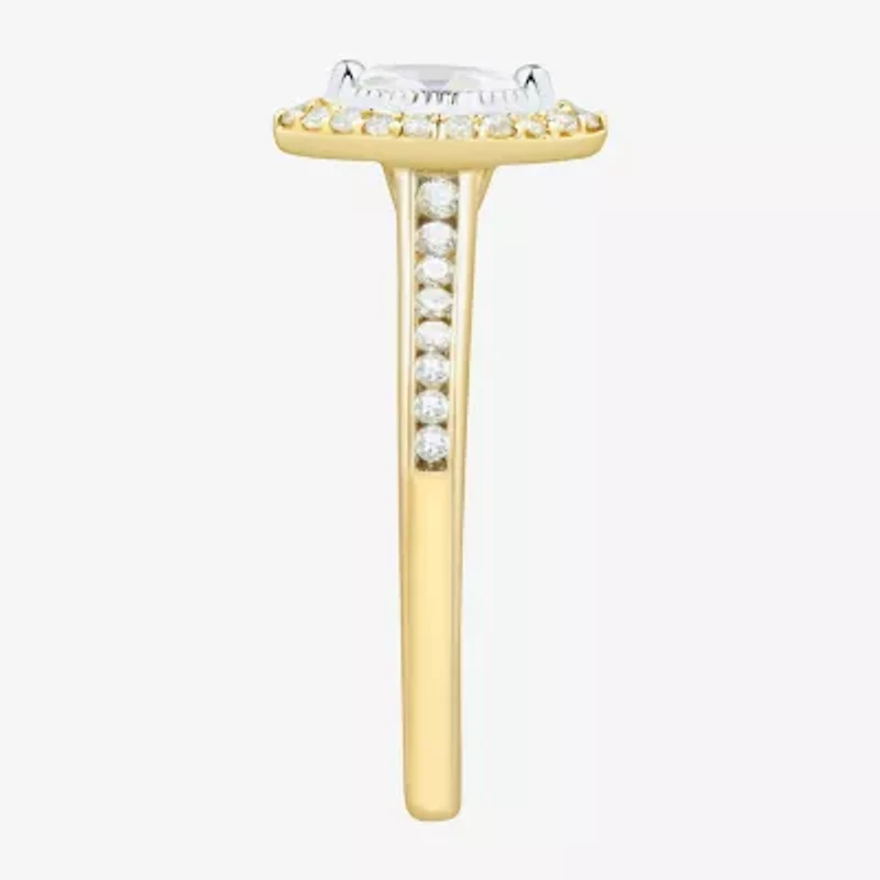 (H-I / Si1-Si2) Womens 1/2 CT. T.W. Lab Grown White Diamond 10K Gold Marquise Side Stone Halo Engagement Ring