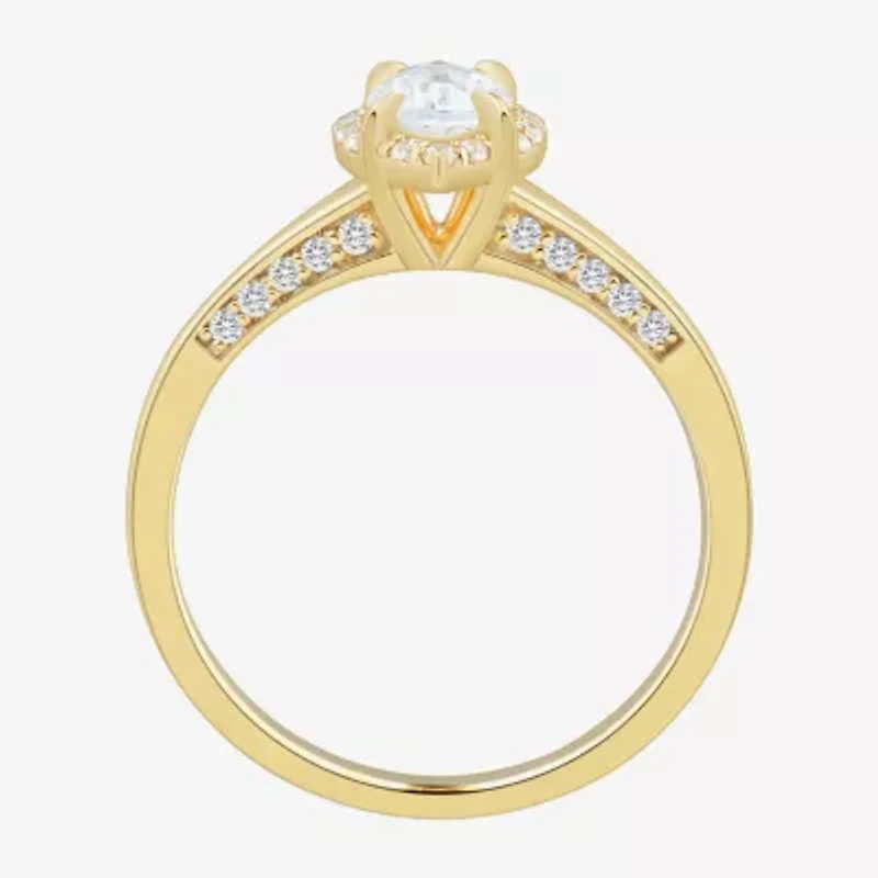(H-I / Si1-Si2) Womens 1 CT. T.W. Lab Grown White Diamond 10K Gold Marquise Halo Engagement Ring