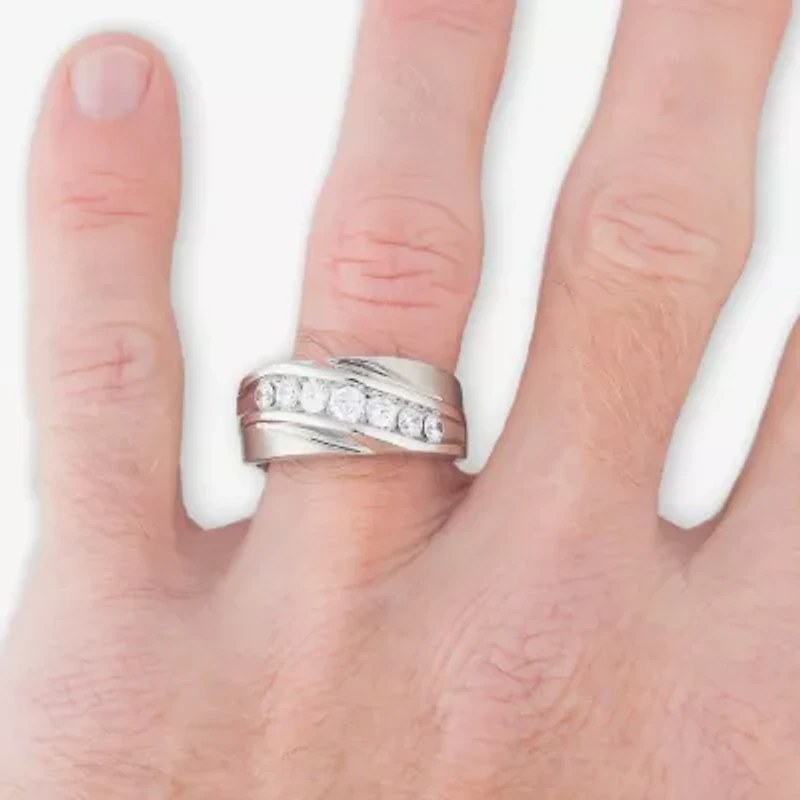 (H-I / I1) Mens 5MM 1 CT. T.W. Lab Grown White Diamond 10K Gold Wedding Band