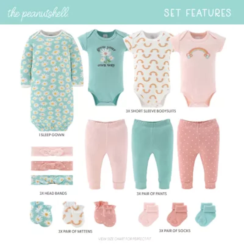 The Peanutshell Carefree Floral Nb-3m Baby Girls 16-pc. Baby Clothing Set