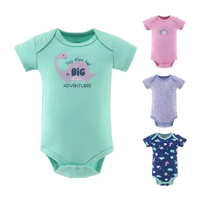 The Peanutshell Dino Girl Baby Girls Round Neck Short Sleeve 4-pc. Bodysuit