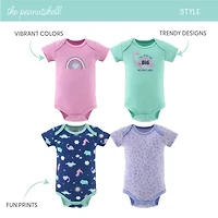The Peanutshell Dino Girl Baby Girls Round Neck Short Sleeve 4-pc. Bodysuit