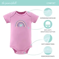 The Peanutshell Dino Girl Baby Girls Round Neck Short Sleeve 4-pc. Bodysuit