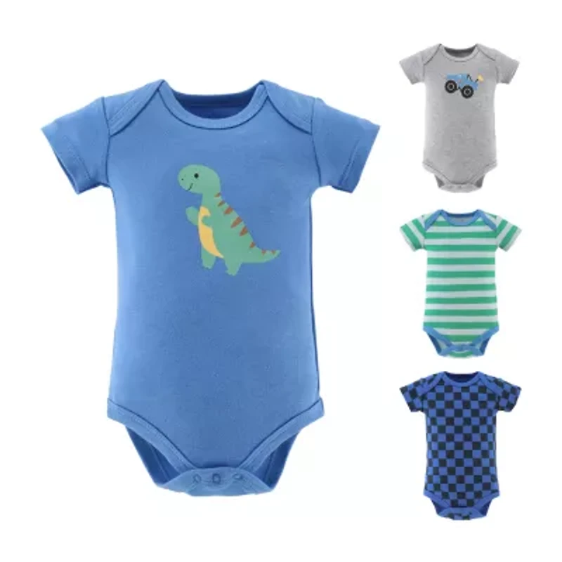 The Peanutshell Dino Truck Baby Boys Round Neck Short Sleeve 4-pc. Bodysuit