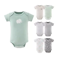The Peanutshell Neutral Safari Baby Unisex Round Neck Short Sleeve 7-pc. Bodysuit