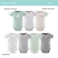The Peanutshell Neutral Safari Baby Unisex Round Neck Short Sleeve 7-pc. Bodysuit