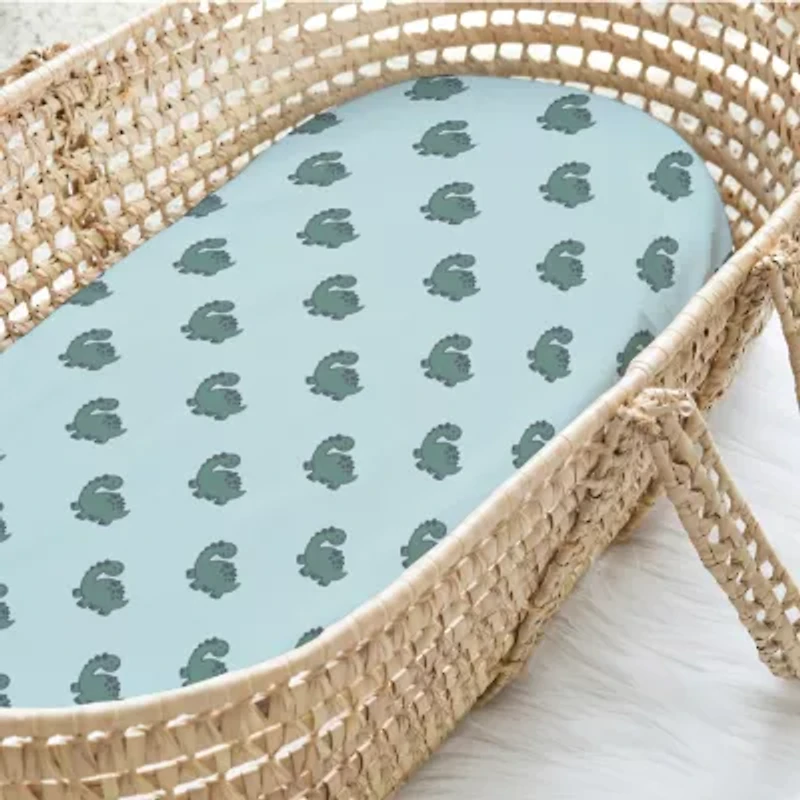 The Peanutshell Green Dino 4-pc. Bassinet Sheet