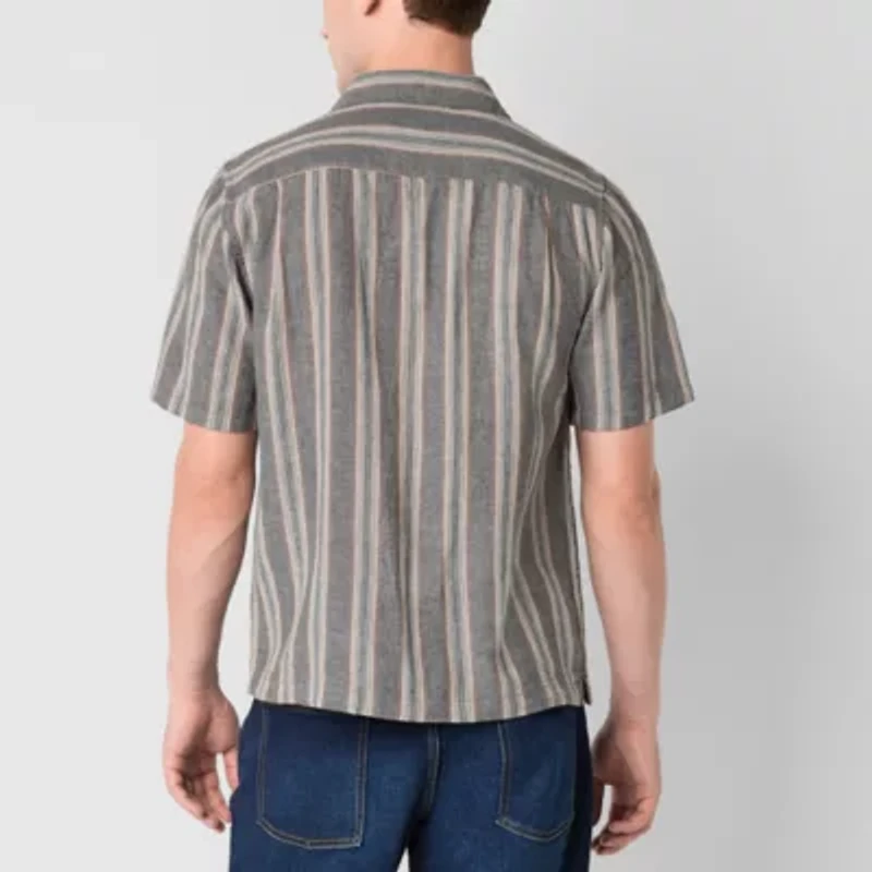mutual weave Linen Blend Mens Short Sleeve Camp Shirt