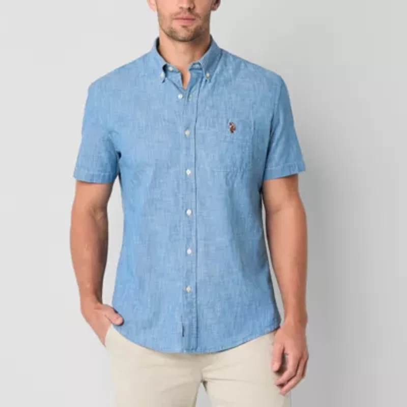 U.S. Polo Assn. Chambray Mens Short Sleeve Classic Fit Embroidered Button-Down Shirt