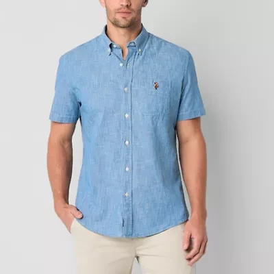 U.S. Polo Assn. Chambray Mens Short Sleeve Classic Fit Embroidered Button-Down Shirt