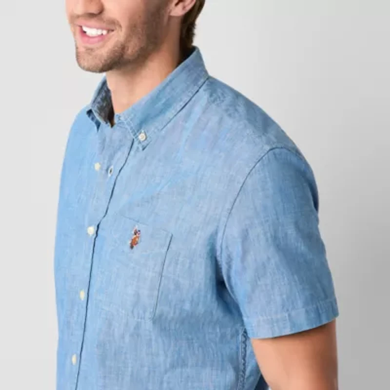 U.S. Polo Assn. Chambray Mens Short Sleeve Classic Fit Embroidered Button-Down Shirt