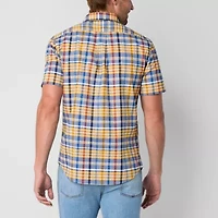 U.S. Polo Assn. Stretch Slub Mens Short Sleeve Classic Fit Fabric Embroidered Button-Down Shirt