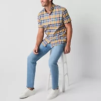 U.S. Polo Assn. Stretch Slub Mens Short Sleeve Classic Fit Fabric Embroidered Button-Down Shirt