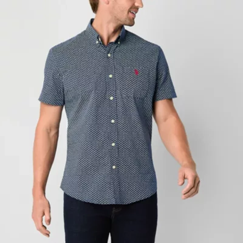 U.S. Polo Assn. Stretch Mens Short Sleeve Classic Fit Fabric Embroidered Button-Down Shirt