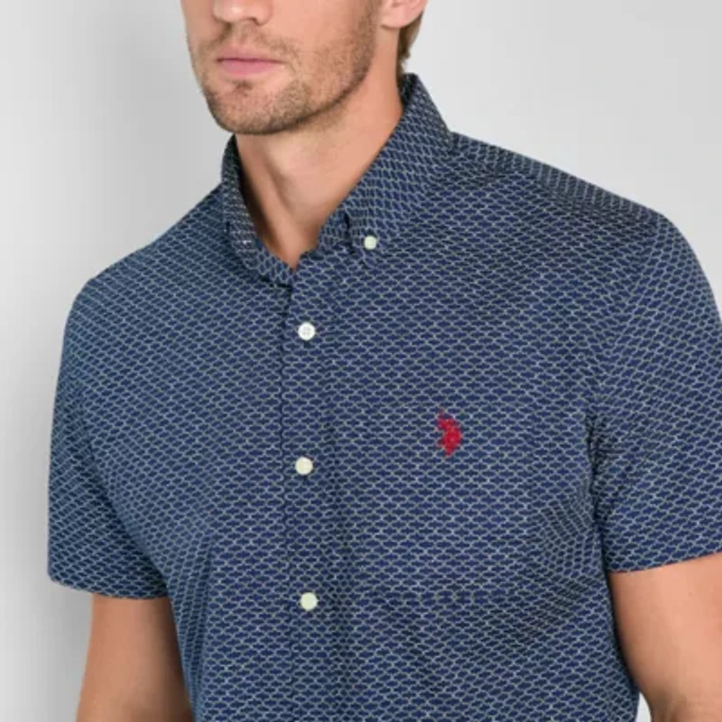 U.S. Polo Assn. Stretch Mens Short Sleeve Classic Fit Fabric Embroidered Button-Down Shirt