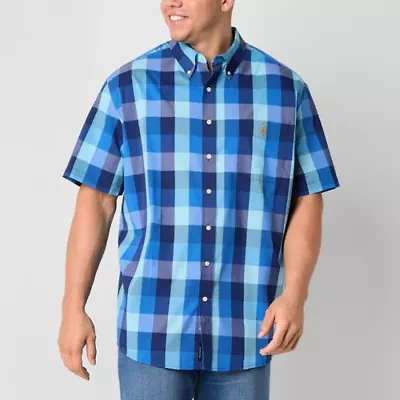 U.S. Polo Assn. Stretch Slub Mens Short Sleeve Classic Fit Fabric Embroidered Big and Tall Button-Down Shirt