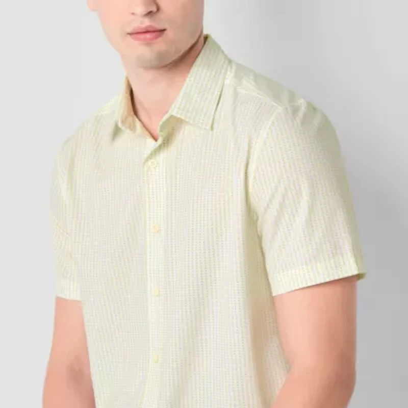 Stylus Mens Short Sleeve Fitted Regular Fit Button-Down Shirt