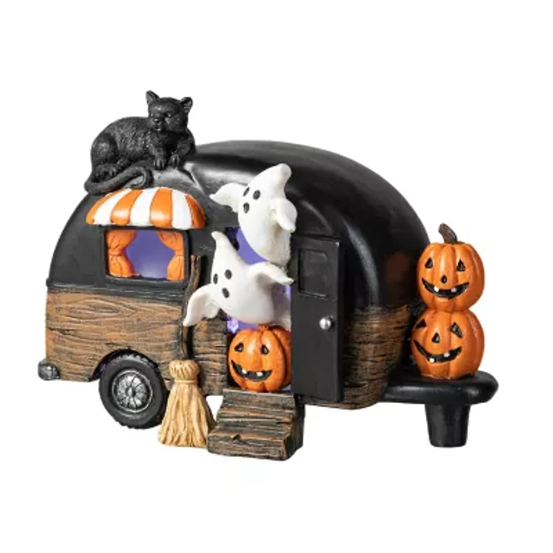 Glitzhome 9.25"Camperw/Ghost & Pumpkin & Cat Table Halloween Tabletop Decor