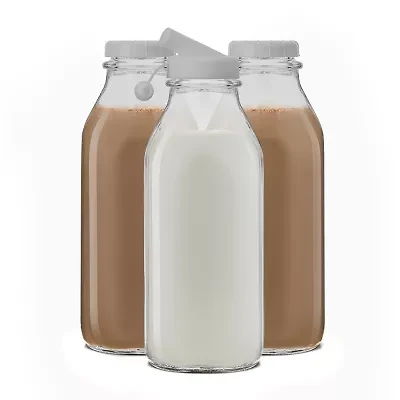 Joyjolt Glass Milk Bottles With Silicone Pour Lid Beverage Dispenser