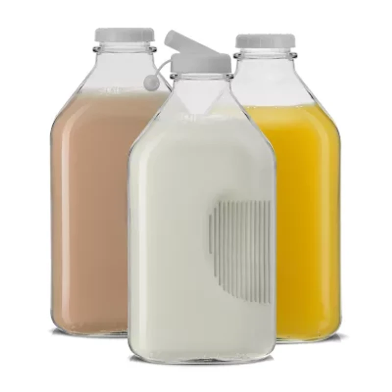 Joyjolt Glass Milk Bottles With Silicone Pour Lid Beverage Dispenser