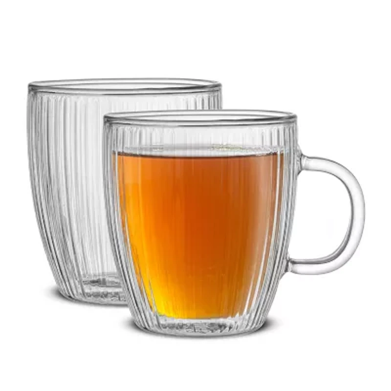 Joyjolt Fluted Savor Double Wall 2-pc. Coffee Mug