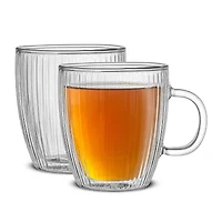 Joyjolt Fluted Savor Double Wall 2-pc. Coffee Mug