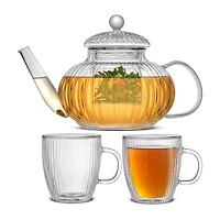 Joyjolt Fluted Glass Tea Glass Teapot