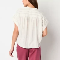 a.n.a Womens Split Crew Neck Short Sleeve Blouse
