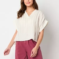 a.n.a Womens Split Crew Neck Short Sleeve Blouse