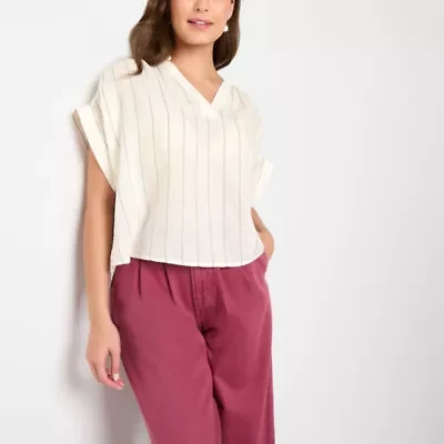 a.n.a Womens Split Crew Neck Short Sleeve Blouse