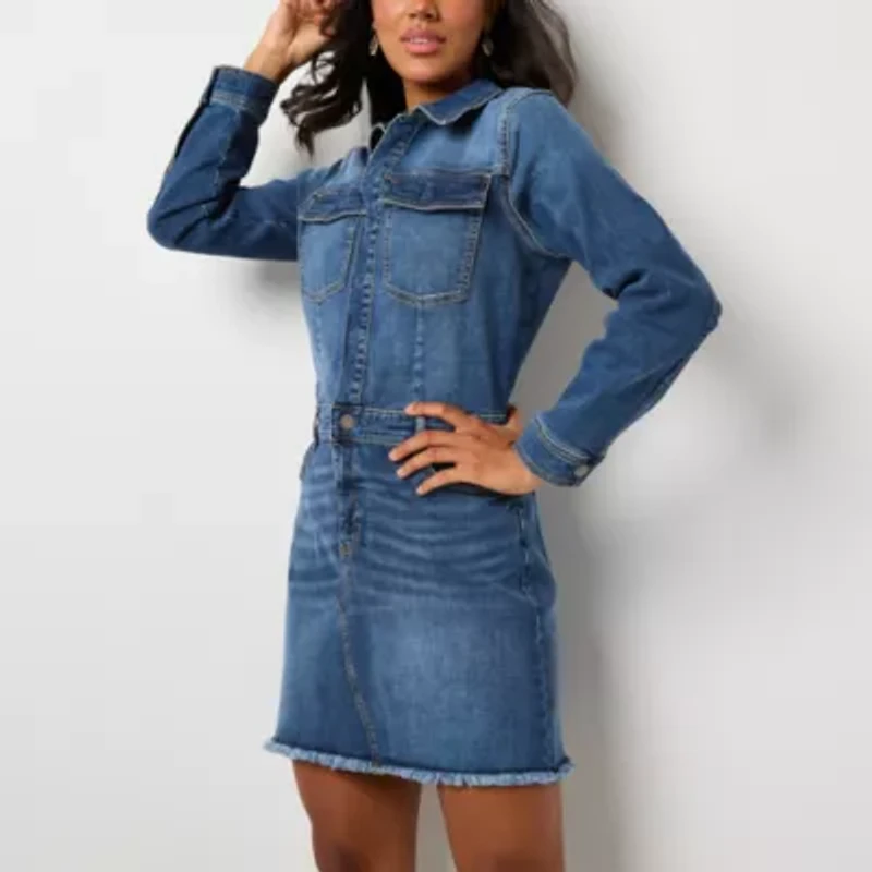 a.n.a Womens Long Sleeve Denim Dress