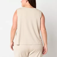 Stylus Womens Plus V Neck Sleeveless Tank Top