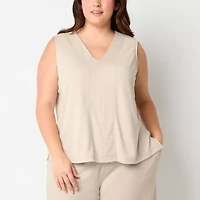 Stylus Womens Plus V Neck Sleeveless Tank Top