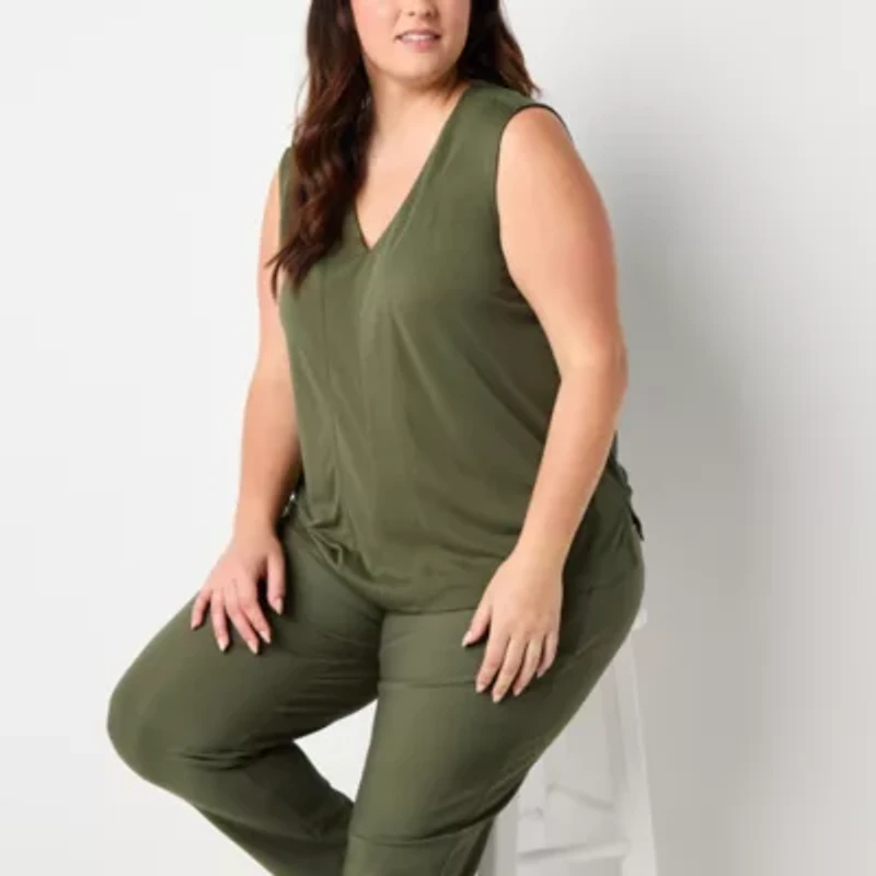 Stylus Womens V Neck Sleeveless Plus Tank Top