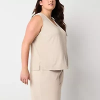 Stylus Womens Plus V Neck Sleeveless Tank Top