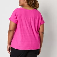 St. John's Bay Womens Plus Crew Neck Short Sleeve T-Shirt