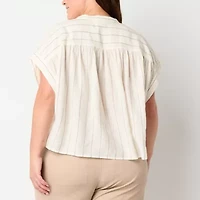 a.n.a Womens Plus Split Crew Neck Short Sleeve Blouse