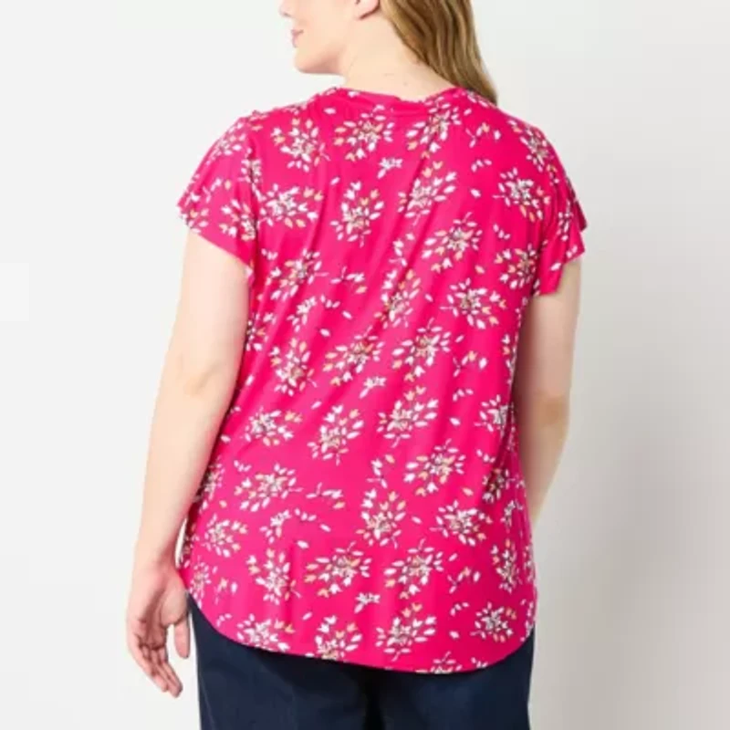 Liz Claiborne Womens Crew Neck Short Sleeve Plus Blouse